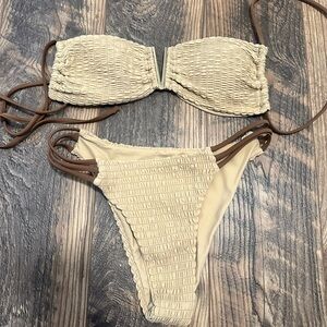 SHEIN Cream and Brown Textured Bikini